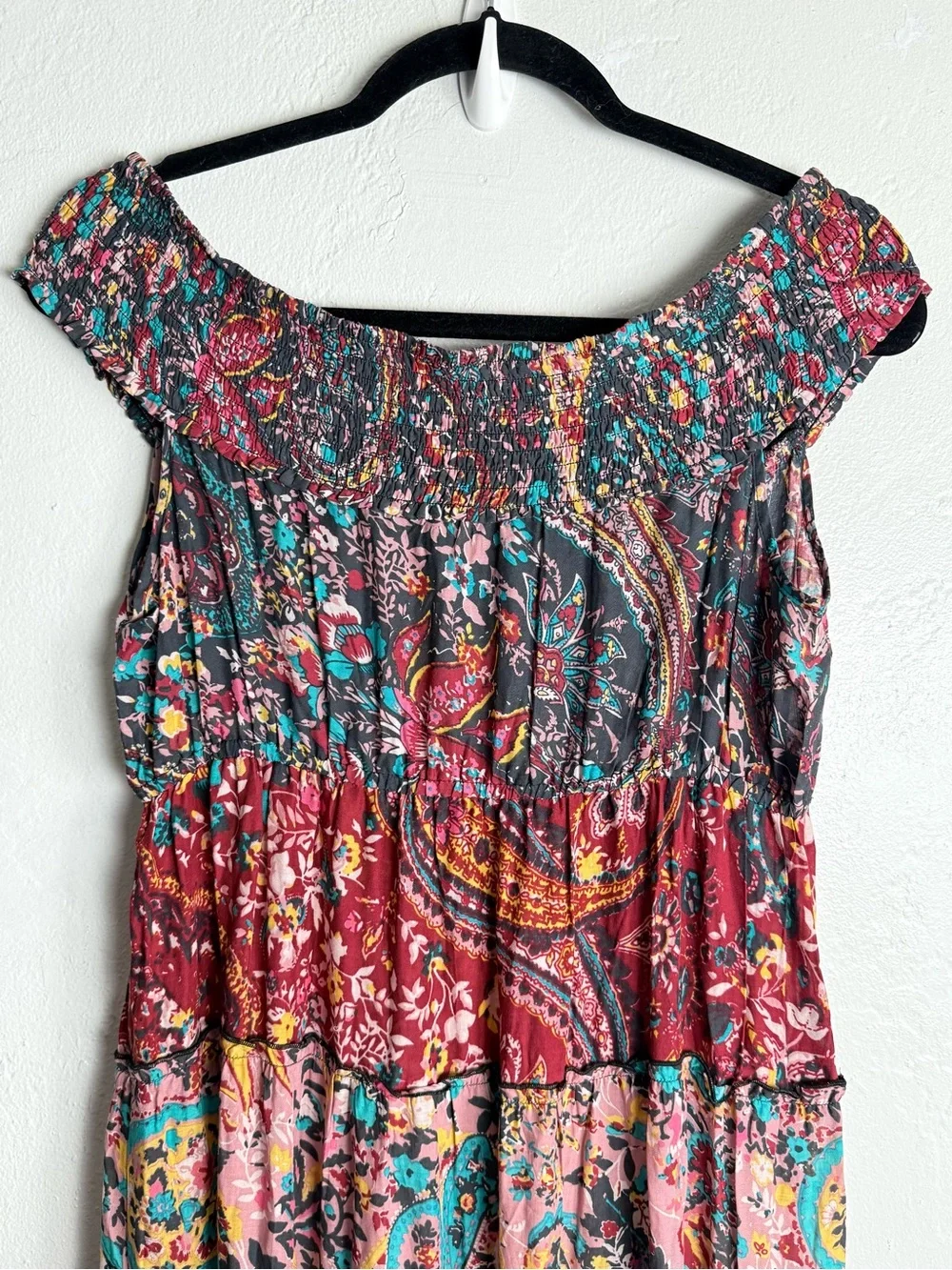 New Free People Off-Shoulder Tiered Maxi Dress in Multi Floral Size M